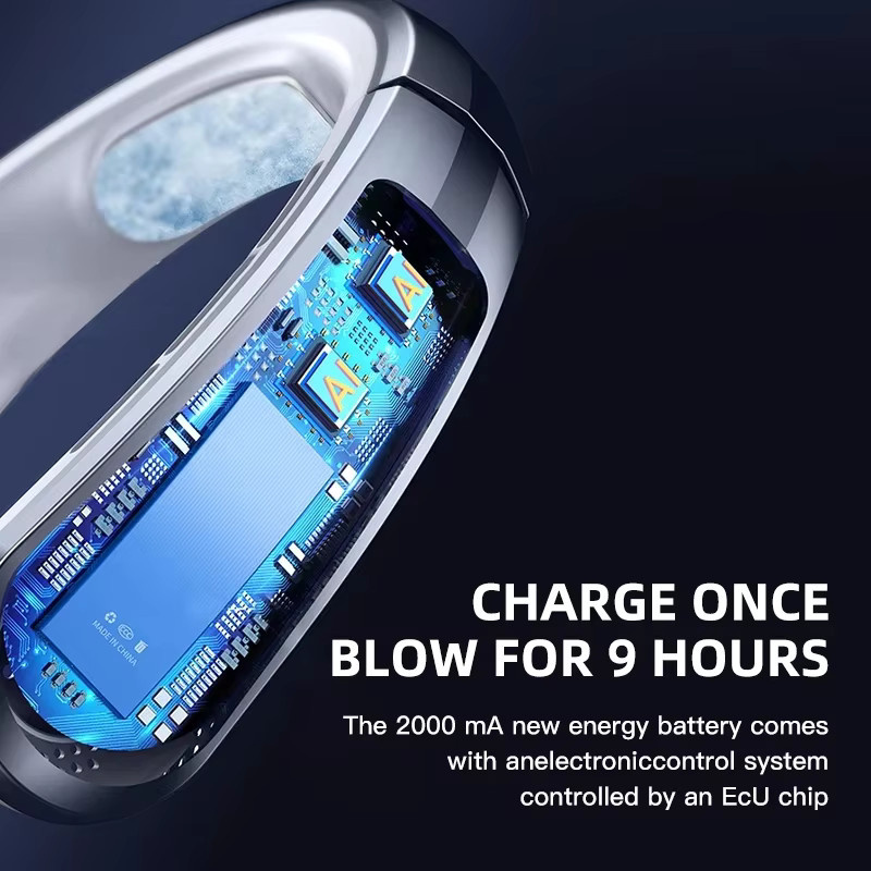 XMSJ Tragbarer Halsventilator mit 8000 mAh Akku, Blattloser Mini-Luftkühler mit LED Digital Display und USB-Ladefunktion, Blau - Bild 4