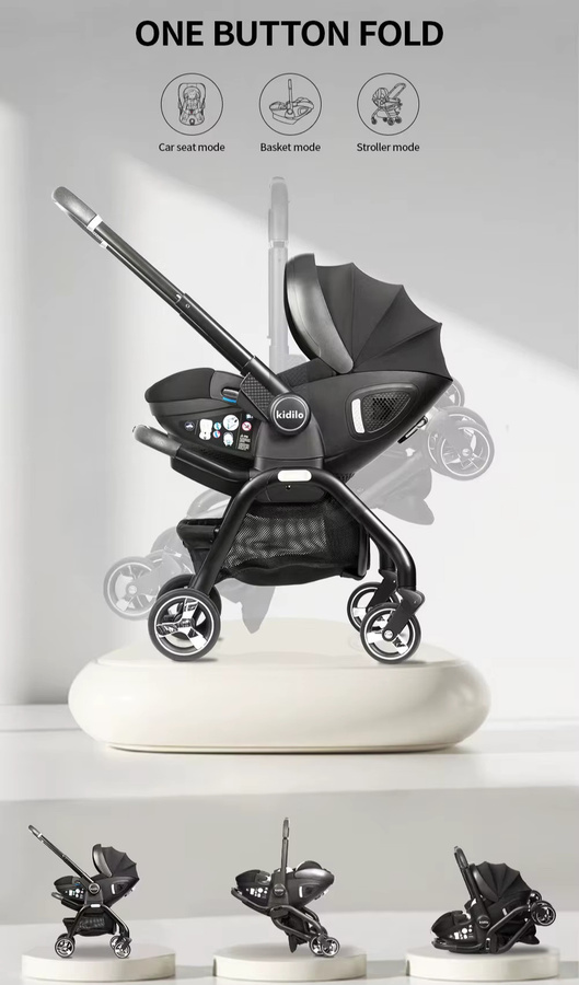 Kodilo Baby-Kinderwagen mit Hard-Schlafkorb in Blau, beidseitig fahrbar und einfach zu bedienen - Bild 2