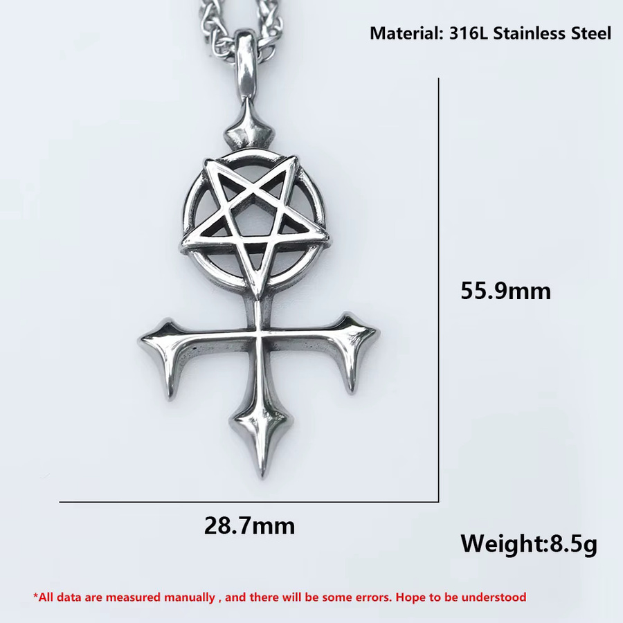 Halskette mit Anhänger Pentagramm Kreuz, Edelstahl, Silber, Herren, Vintage - Bild 2
