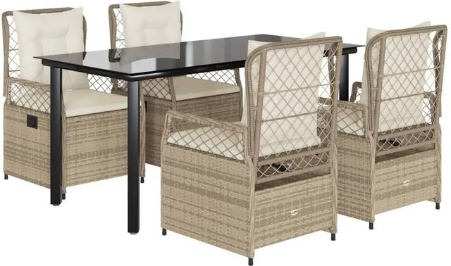 vidaXL 5-teilige Garten-Essgruppe aus Poly-Rattan mit Kissen in Beige - Bild 1