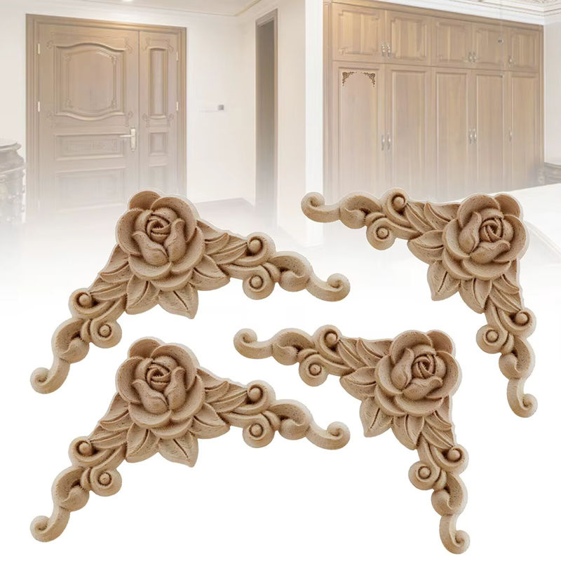 4 Stück florale Eck-Applikationen aus Holz und Kunstharz in Beige für Möbel und Rahmen - Bild 3