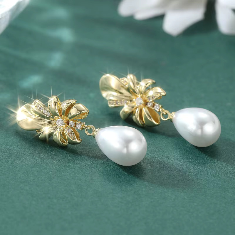 YoYo Blumen-Ohrringe, Gold, Perle, Damen - Bild 2