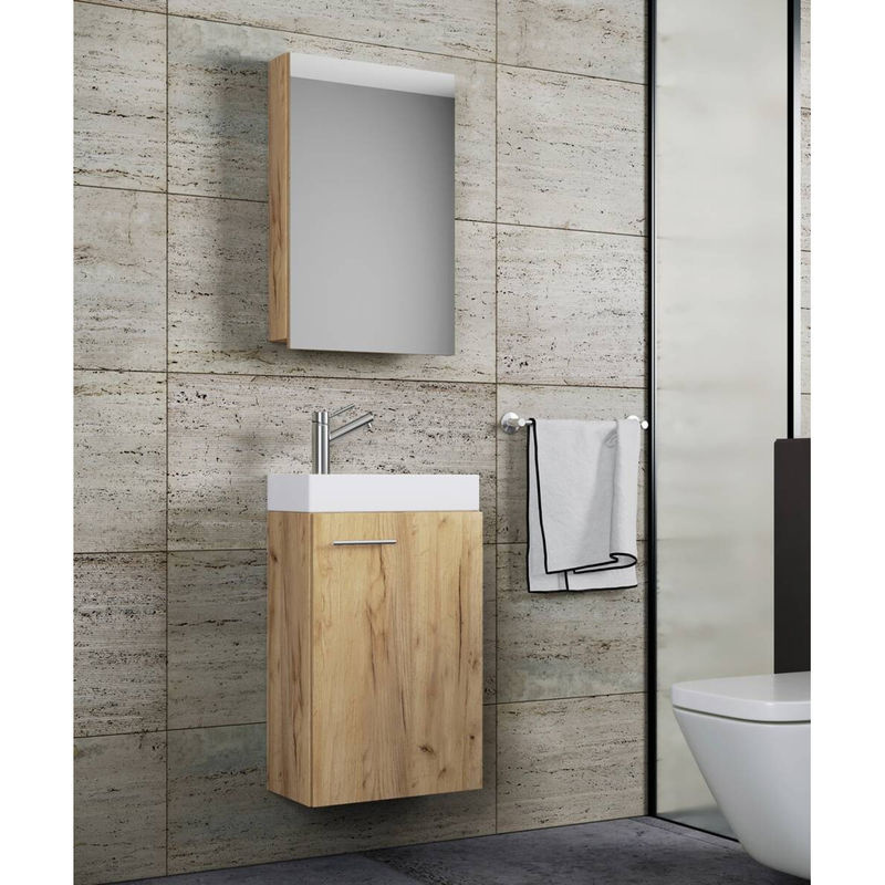 VCM Badmöbel Set Slito 3-teilig in Eiche mit Waschbecken, Spiegelschrank und Waschbeckenunterschrank, B/H/T: 41 x 130 x 22 cm - Bild 4