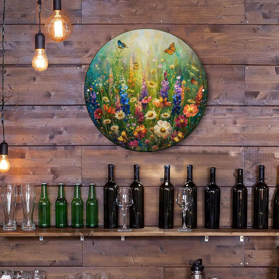 JESSLY Vintage Wandkunstschild aus Metall mit Schmetterling und Blumen in Mehrfarbig, Rundes Aluminium-Dekor für Wohnzimmer und Schlafzimmer - Bild 4