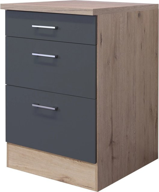 Flex-Well Küchen-Auszugsunterschrank Morena in Eichefarben und Basaltgrau matt, B/H/T: 60 x 85 x 60 cm - Bild 1