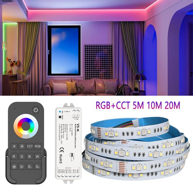 CENFAYA RGBW LED-Streifen Set mit RF Fernbedienung, 24V 5050 SMD, dimmbar, Multicolour und Weiß für Akzentbeleuchtung und Dekoration - Bild 1