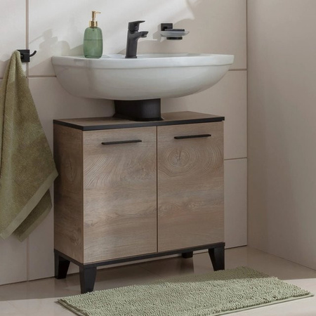 Fackelmann Waschbeckenunterschrank TE-A im Industrial-Stil, Farbe Nature Oak/Braun, B/H/T: 60,2 x 63,2 x 32 cm