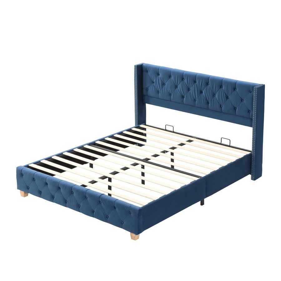 okwish Polsterbett aus Samt in Blau mit Knopfpolsterung, B/T/H: 160 x 200 x 108 cm - Bild 2