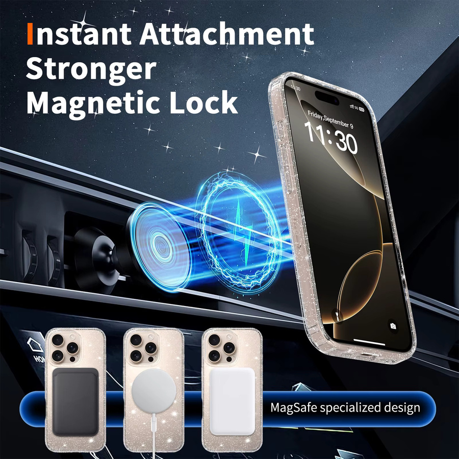 Transparente Glitzer Handyhülle mit MagSafe für iPhone 17E 16E 17 Air 16 Pro Max 15 Plus 14 13 von NYFundas - Bild 6