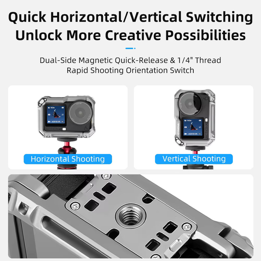 XFJI Metall-Käfig aus Aluminiumlegierung für DJI Osmo Action 6 in Silber als Erweiterbare Halterung und Rundumschutz-Rahmen - Bild 4