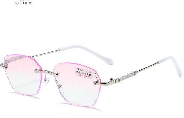 Unisex Lesebrille, randlos, Cat-Eye, weiß, pink, Farbverlauf - Bild 1