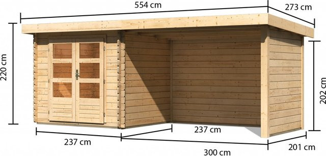 Blockbohlenhaus KARIBU BASTRUP 2 aus Fichtenholz in Anthrazit mit Pultdach und Anbaudach, B/T: 237 x 237 cm, 28 mm Bohlenstärke - Bild 1