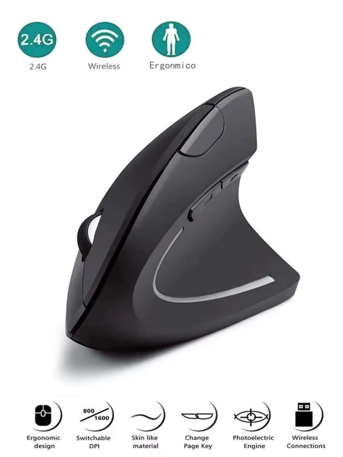 Ergonomische kabellose vertikale Maus von WALKESEN in Schwarz mit 2,4 GHz, optischem Sensor, 3 einstellbaren DPI und 6 Tasten für die rechte Hand - Bild 7