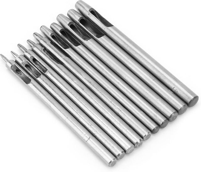 Igeteck Set mit 10 Stück Ösenlochstanzer für Lederarmbänder und Gürtel aus Stahl in Grau und Silber - Bild 1