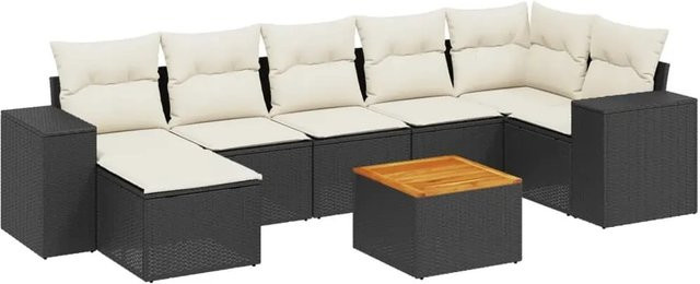 vidaXL 8-tlg Garten-Sofagarnitur in L-Form aus schwarzem PE-Rattan mit Kissen und pulverbeschichtetem Stahlgestell - Bild 1