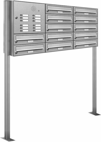 AL Briefkasten-System für 12 Parteien, freistehend, silberfarben, B/H/T: 153,426 x 150,0 x 27,5 cm - Bild 1