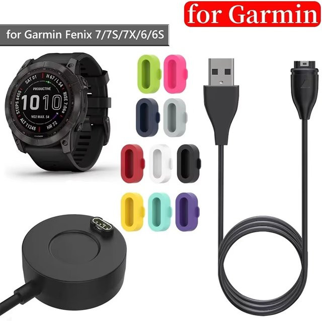 VORTNGLE Ladekabel für Garmin Fenix 7 7S 7X 6 6S 6X 5 5S 5X 2 Serie mit buntem Staubstecker in Multicolour - Bild 1
