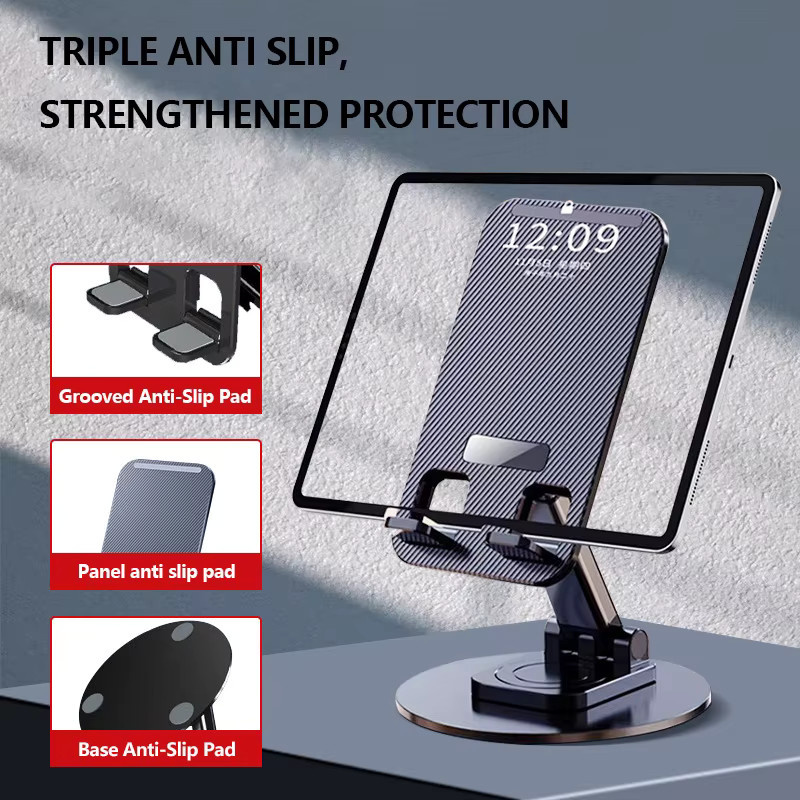AJIUYU Universalständer 360 Grad drehbarer und faltbarer Desktop-Halter für iPad, Tablet und Handy in Schwarz - Bild 3