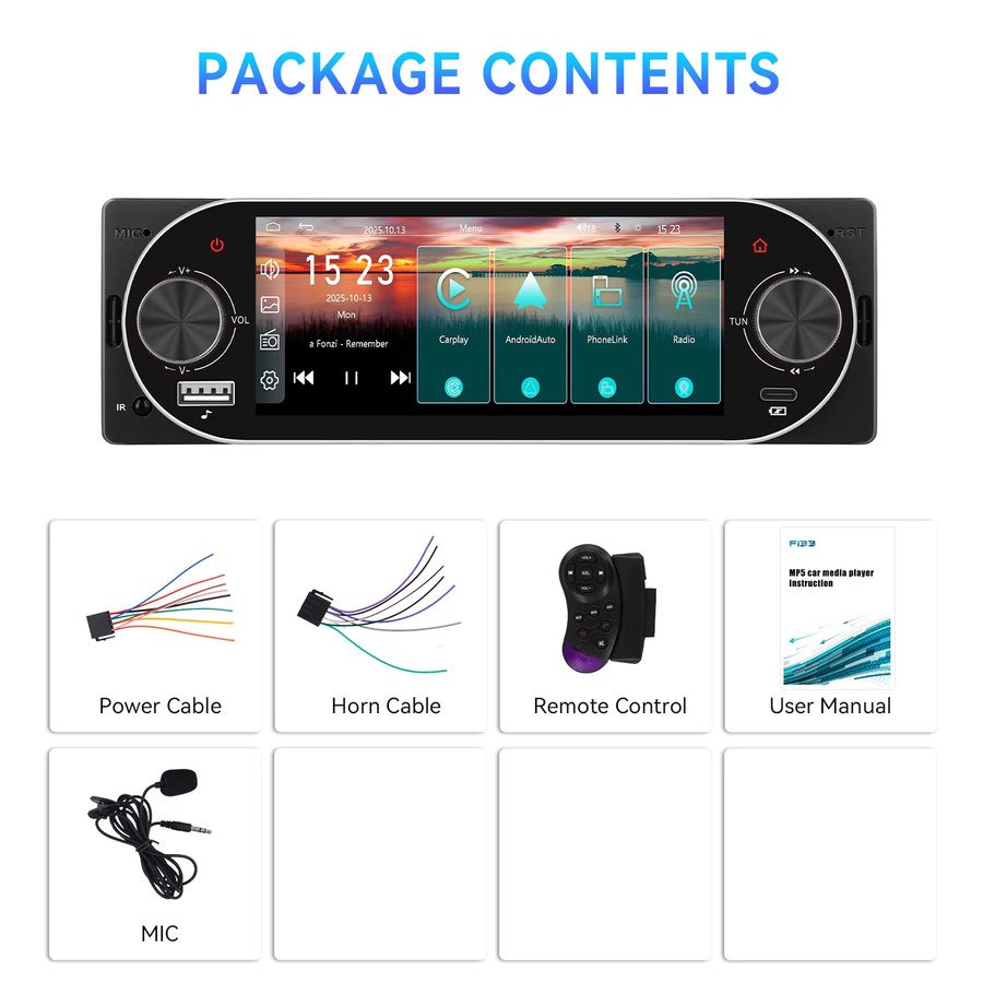 Podofo 1Din MP5 Multimedia-Player mit 5,1 Zoll Display, kabellosem CarPlay, Android Auto, Bluetooth und Mirror Link in Schwarz - Bild 6