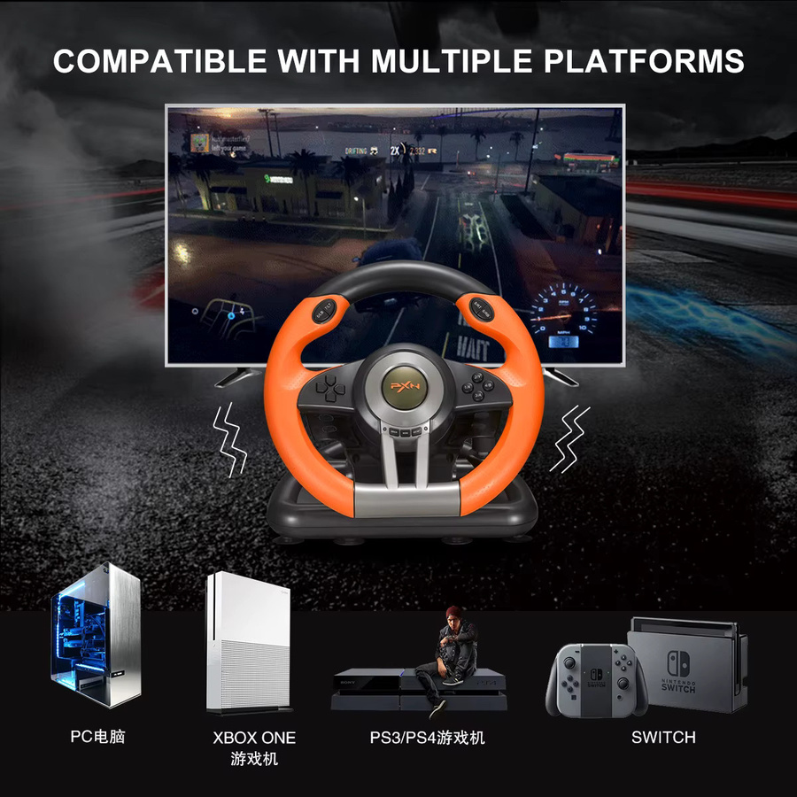 PXN V3 Pro Gaming-Lenkrad in Orange für PC, PS3, PS4, Xbox One, Xbox Series X/S und Nintendo Switch - Bild 2