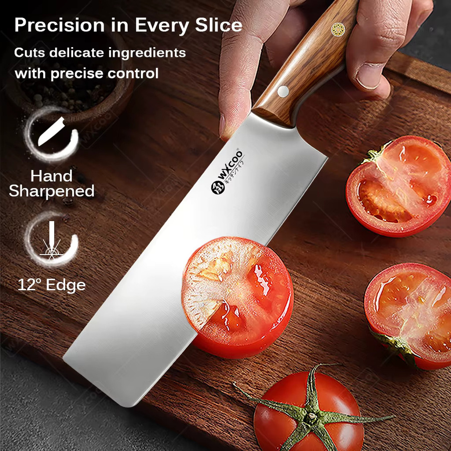 WXCOO Japanisches Fleischbeil und Küchenmesser Set aus Edelstahl in Silber mit Obst- und Gemüseschäler und Schere - Bild 2