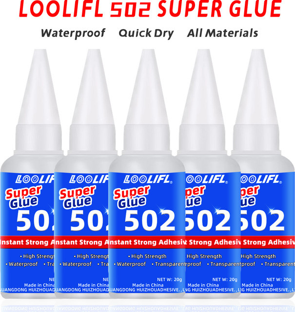 Loolifl 5er-Pack Sekundenkleber Cyanacrylat in Transparent mit Extra-Präzisionsdüsen für Metall und Plastik, 5 x 20 g - Bild 1