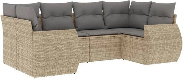 vidaXL 6-teilige Garten-Sofagarnitur aus Poly-Rattan in Beige mit Sitzkissen und Stauraum - Bild 1