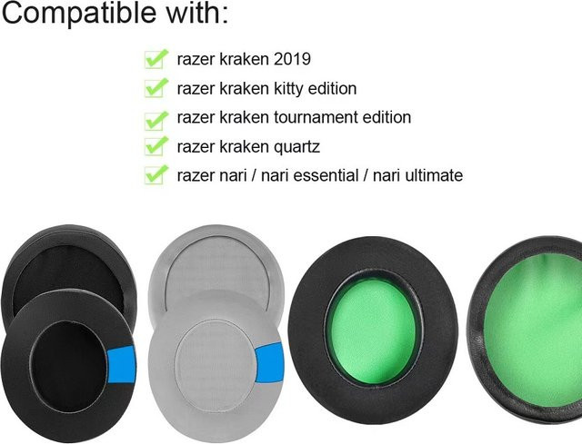 Kühlende Gel-Ohrpolster für Razer Nari Ultimate, Nari Essential, Kraken Kitty und Kraken Tournament Edition Headset in Schwarz und Grau - Bild 1