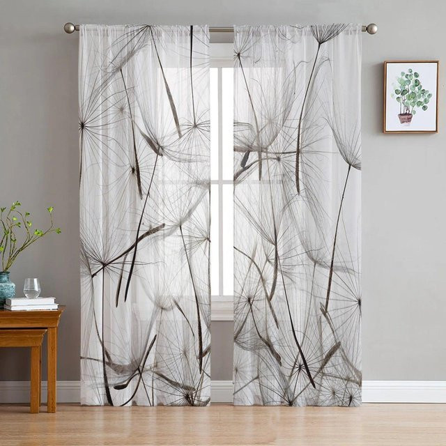 A Family Of Home Textiles Pusteblumen-Tüllvorhang in Transparent Weiß mit floralem Design, Breite: 135 cm, Höhe: 160 cm - Bild 1