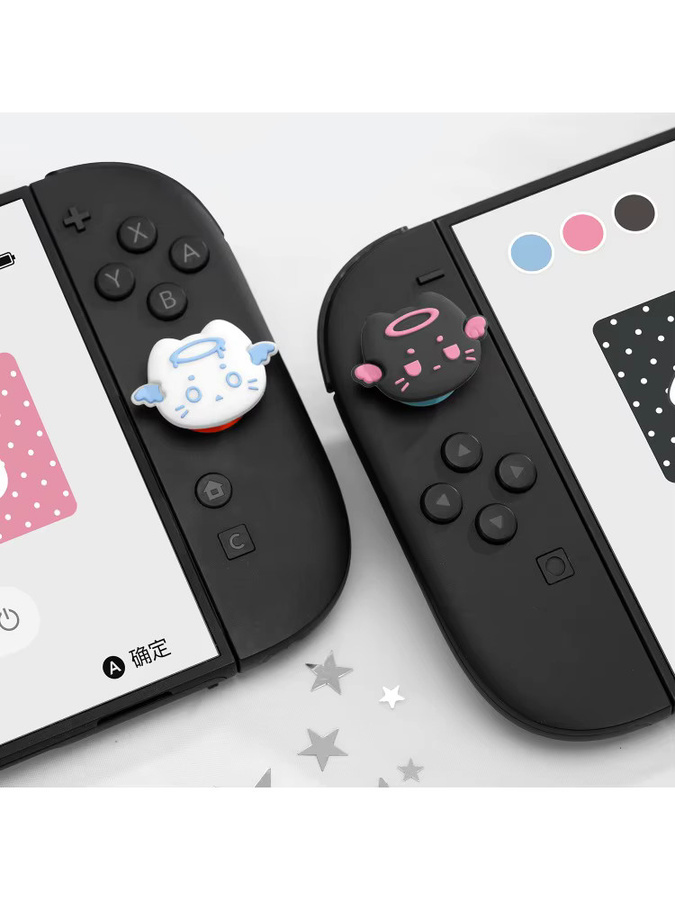 GeekShare Niedliche Katzen-Silikon-Daumengriffe für Nintendo Switch 2 Joy-Con, Joystick-Kappen im Originaldesign, 4er-Pack, Blau/Mehrfarbig - Bild 4