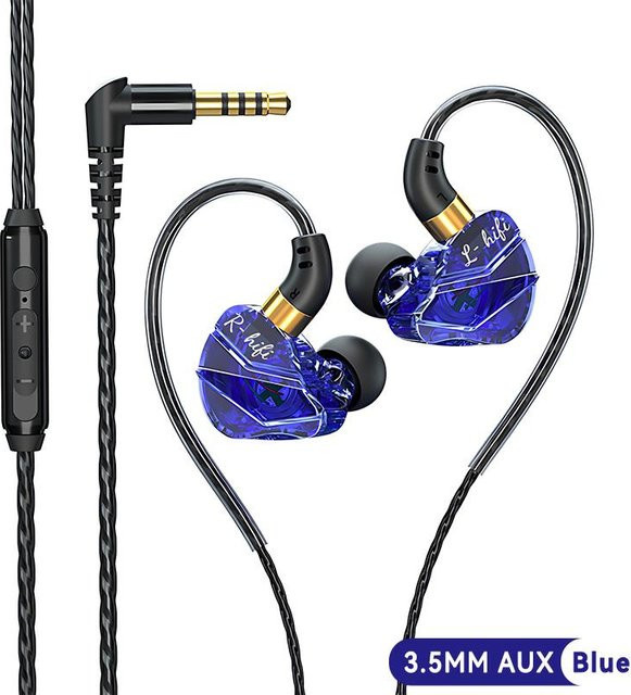 VAORLO In-Ear Headset mit Mikrofon, Digitale Chip Kabelgebundene Kopfhörer mit 3,5 mm AUX und USB-C, 9D HIFI Schwerer Bass, Blau - Bild 1