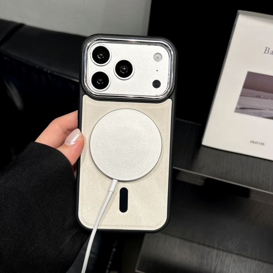RPKKS MagSafe Handyhülle mit Retro-Denim-Textur für iPhone 17 16 15 14 13 Pro Max in Orange mit Metall-Linsenrahmen und Stoßfänger-Schutz - Bild 3