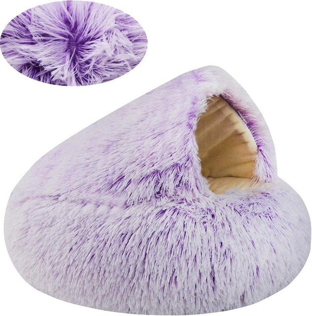 Warmes Katzennest aus weichem Plüsch in Weiß von Household supplies MH, halbgeschlossene Katzenhöhle mit rutschfester Unterseite, Durchmesser: 40 cm - Bild 1