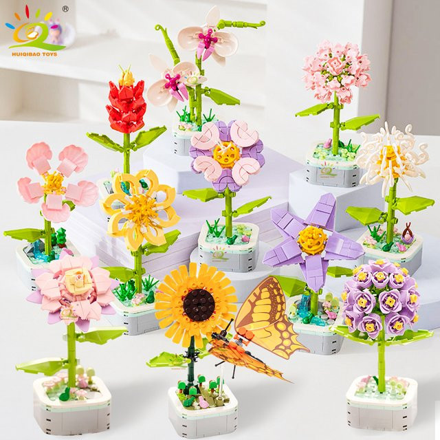 HUIQIBAO Insekt Blume Bausteine, Blumentopf Bonsai, DIY Topfpflanzen Modell - Bild 1
