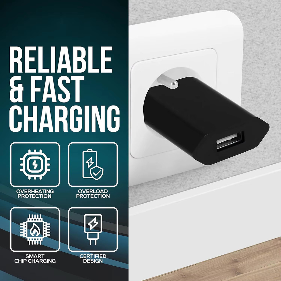 TAQKRED Universal USB Wandladegerät 5W mit EU-Stecker in Schwarz für iPhone und Smartphones - Bild 3