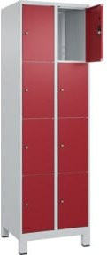 C+P Schließfachschrank Classic PLUS mit 2 Abteilen und Füßen, Farbe Grau mit rubinroter Front, B/T/H: 60 x 50 x 195 cm - Bild 1