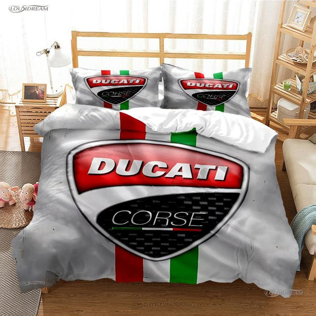 Casal Moto Racing Bettwäsche-Set mit Bettbezug und Kissenbezügen aus Polyester, Farbe: Weiß, B x H: 220 x 240 cm - Bild 1