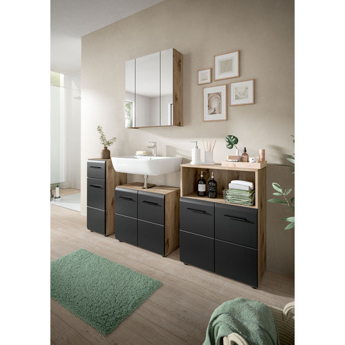 Badezimmerschrank xonox.home Ice Nox Oak in Eichen-Nachbildung, Schwarz Matt, B/H/T: 30 x 80 x 30 cm - Bild 2