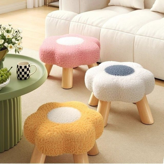 LIUSHADUOLA Hocker aus Massivholz mit Stoffbezug und abnehmbarem Bezug für Wohnzimmer und Kinderzimmer in Weiß oder Pink - Bild 1