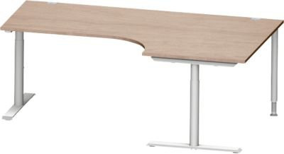 Schäfer Shop Genius Winkelschreibtisch MODENA FLEX 90 Grad mit T-Fuß-Rundrohr, Ansatz rechts, Eiche-Dekor und Weiß, Breite: 200 cm - Bild 1