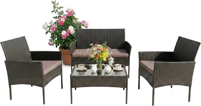 Relaxdays Gartenlounge Set aus Polyrattan in Schwarz mit Auflagen, 4-teilig - Bild 1