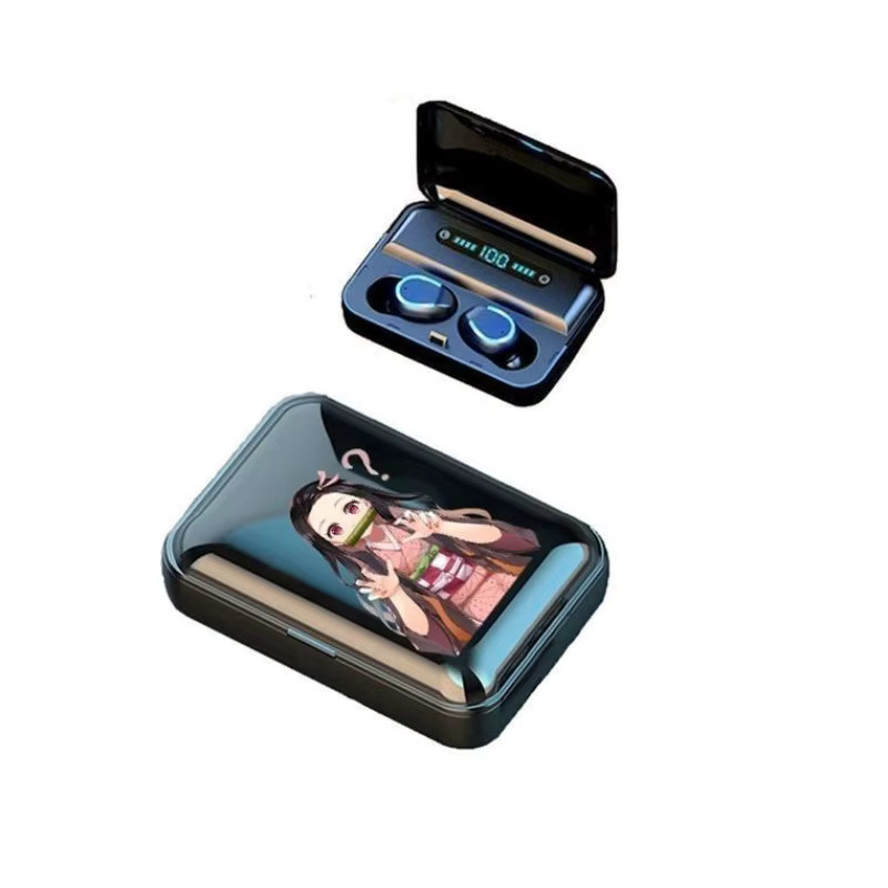 Bandai Bluetooth-Headset Demon Slayer Tanjirou Kamado und Nezuko Cartoon Design in Schwarz für Sport und Fitness - Bild 2