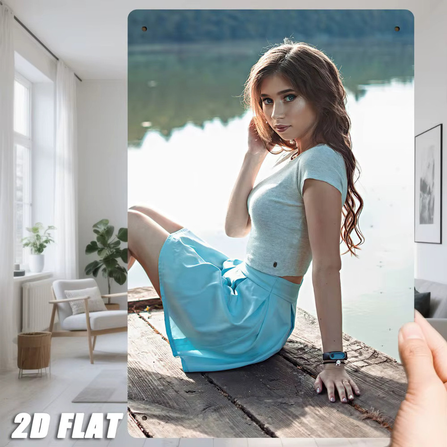 Vintage Metallschild HELLOYOUNG Lady on Lakeside Path Wanddekoration Natur Landschaft Mehrfarbig B: 20,3 cm, H: 30,5 cm - Bild 2