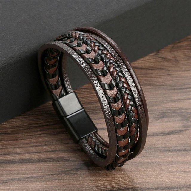 A PUPPY Lederarmband, mehrschichtig, gray, 23cm, Herren - Bild 1