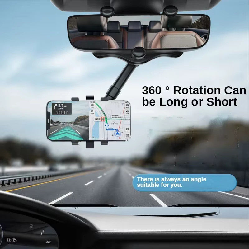Universeller 360 Grad Rückspiegel Autotelefonhalter und GPS Halterung in Schwarz, teleskopisch und drehbar - Bild 3