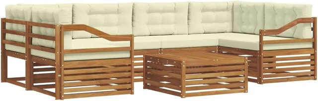vidaXL Outdoor-Sofagarnitur 8-teilig aus Akazienholz mit Kissen in Natur und Creme - Bild 1