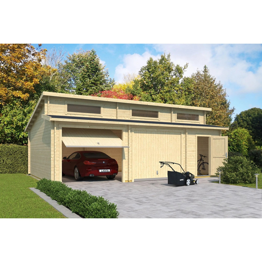 Blockgarage Hawaii Lasita Set mit Schwingtoren aus Holz in Beige, B/T: 780 x 520 cm - Bild 5