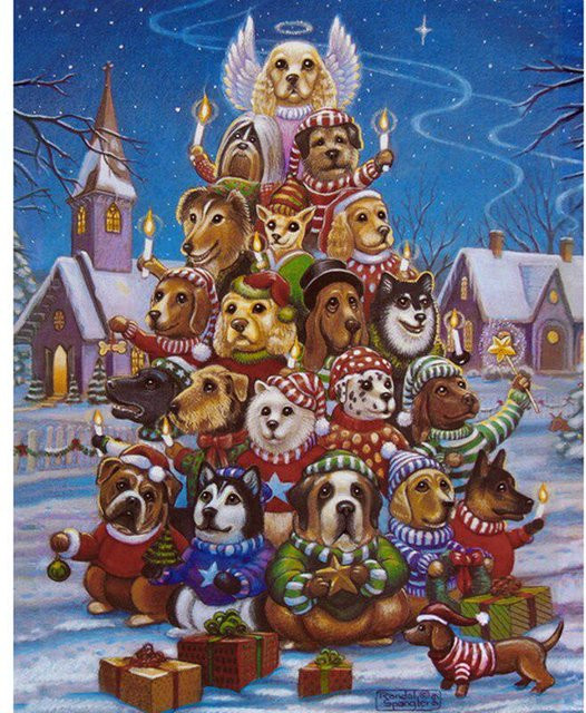 FIYO Diamant-Malerei 5D Kreuzstich Hund mit Weihnachtsbaum, Handarbeit Stickerei, Farbe: Braun/Mehrfarbig, B x H: 20 x 30 cm - Bild 1