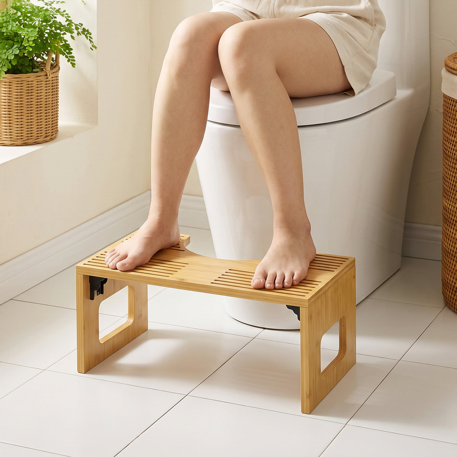Klappbarer Toilettenhocker aus Bambus von HOMCOM in Eiche, rutschfester Badhocker für Erwachsene - Bild 2