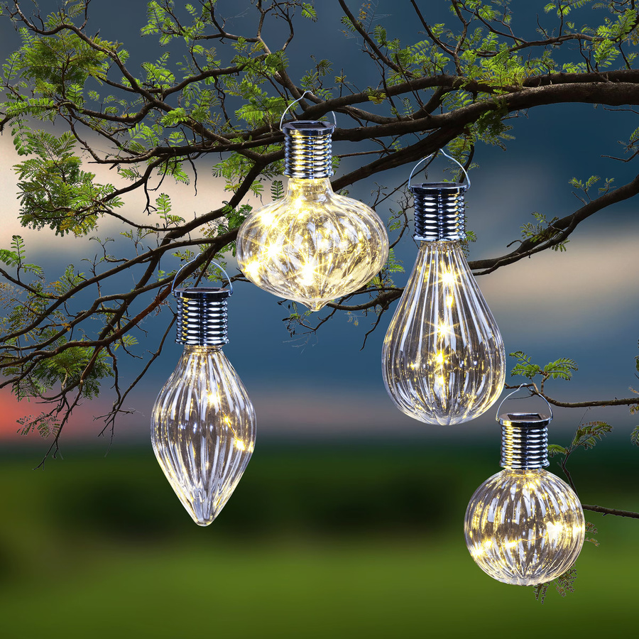 GardenHero Solar-LED-Hängeleuchten Lampen, 4-teiliges Set, Silber und Transparent, Warmweißes Licht - Bild 2